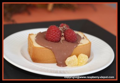 Homemade Chocolate Raspberry Sauce on Pound Cake
