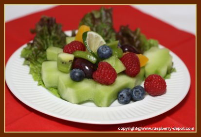 Christmas Fruit Salad Idea - Melon cut out with mixed fruit center