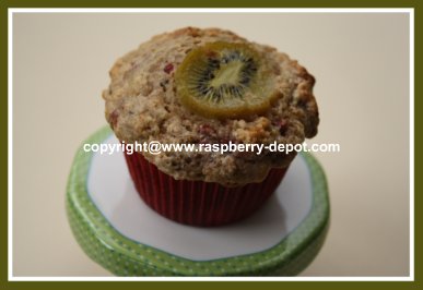 Delicious Homemade Muffins with Kiwi and Fresh or Frozen Raspberries
