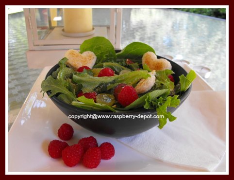 Lettuce Salad with Fruit Raspberries, Grapes and Pecans