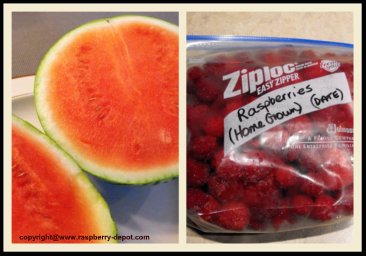 Making a Homemade Drink with Frozen Raspberries and Watermelon, a Slush Drink Making a Homemade Drink with Frozen Raspberries and Watermelon, a Slush Drink