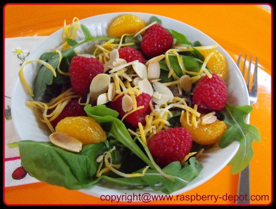 Raspberry Salad Mandarin Salad Recipe with Leafy Mixed Greens and Fresh Raspberries