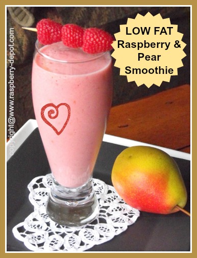 Homemade Low Fat Smoothie Made with Raspberries and Pears, optional whey